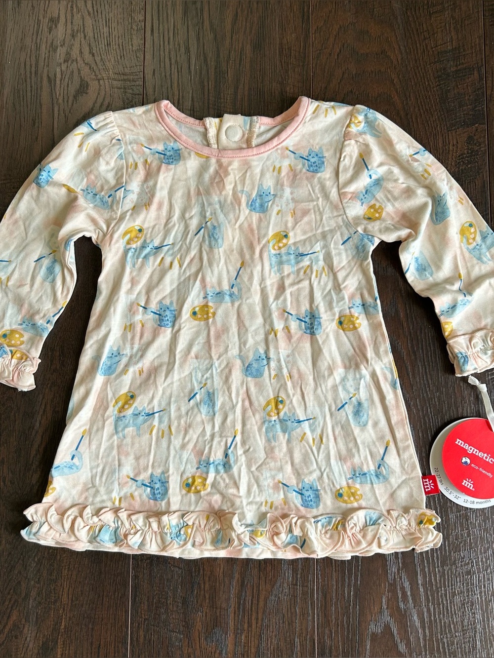 Magnetic Me Arts & Cats Ruffled Long Sleeve Dress 12-18m